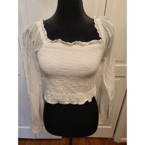 Aerie White Smocked Milkmaid  Crop Top S Festival Cottage Coquette Fairy Boho